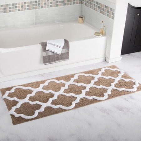 Hastings Home 100 Percent Cotton Trellis Bathroom Mat - 24x60 inches - Taupe 113926MGV